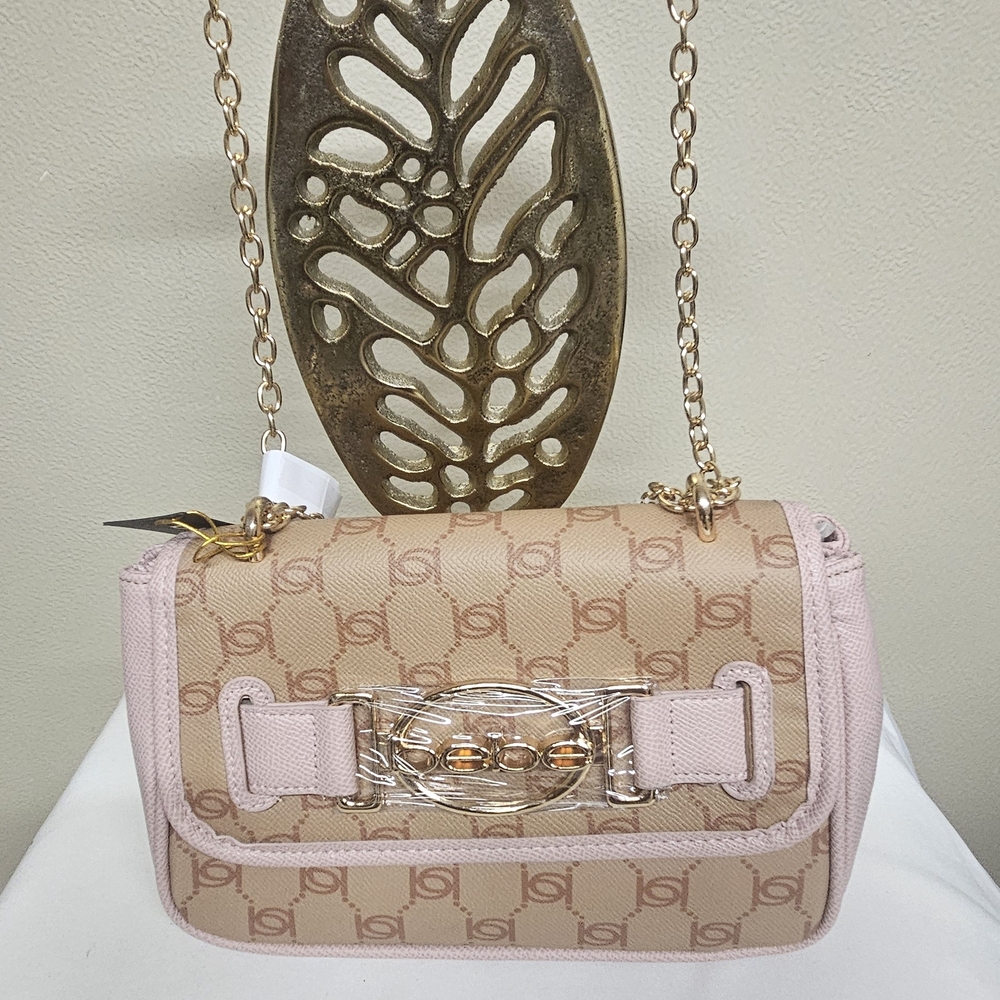 Pink and Tan Designer Shoulder Bag
